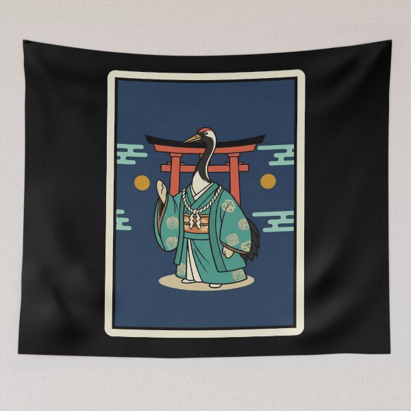 Item preview, Crane Kimono Torii Blue Japanese Zen Character Illustration designed and sold by JordynLadukeg65.