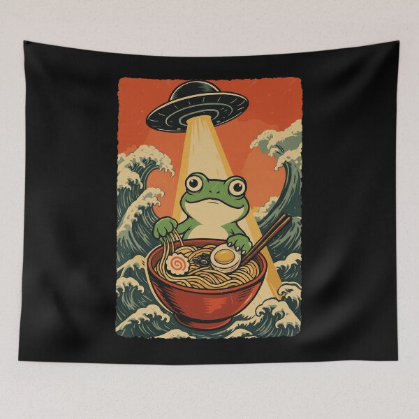Item preview, Frog UFO Ramen Japanese Funny Sci Fi Noodle Illustration designed and sold by JEFDodsonArt.