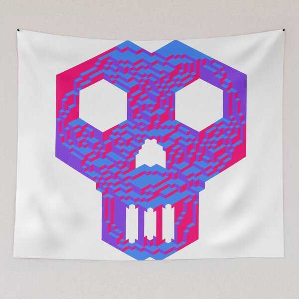 Item preview, Geometric Skull — Neon Pink Purple Blue Isometric Cubes designed and sold by tilinger.