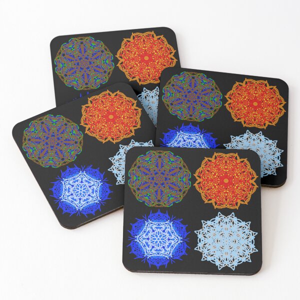 Item preview, Earth, Fire, Water and Air Mandalas 2 by 2 Stacked Black Background designed and sold by KZs-art.