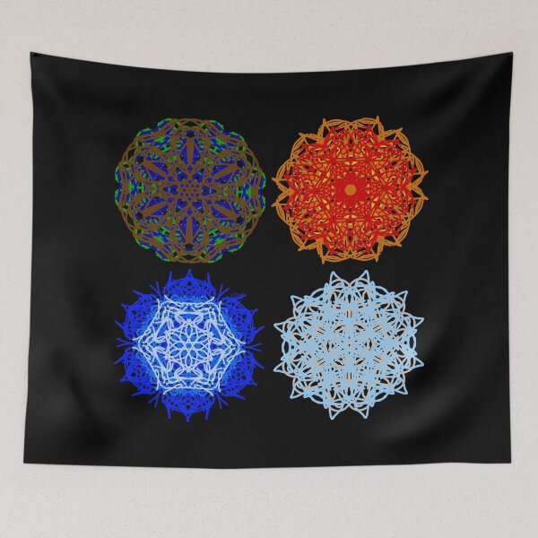 Item preview, Earth, Fire, Water and Air Mandalas 2 by 2 Stacked Black Background designed and sold by KZs-art.