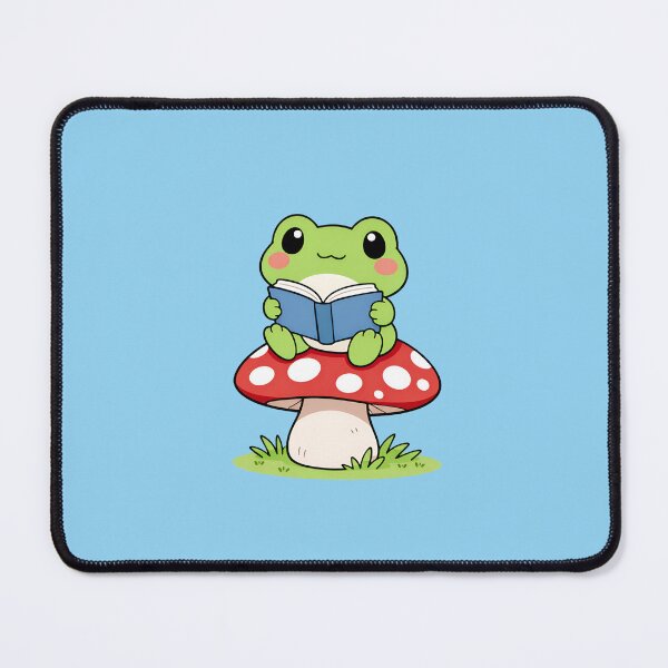 Item preview, Kawaii frog sitting on a mushroom reading a book designed and sold by stellacreates.