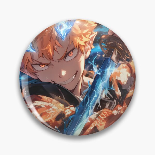 Item preview, Renzo Shima Blue Exorcist Orange Hair Blue Flames Fierce Grin designed and sold by Spraykart.