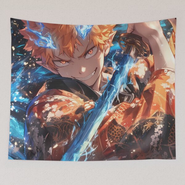 Item preview, Renzo Shima Blue Exorcist Orange Hair Blue Flames Fierce Grin designed and sold by Spraykart.