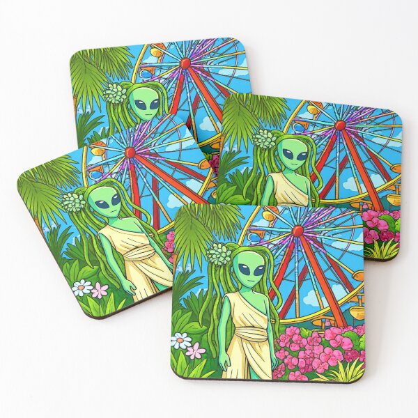 Item preview, Alien Goddess at the Carnival | Surreal Tropical Ferris Wheel Art Print | Psychedelic Garden Fantasy Illustration designed and sold by LuxuryApparels.