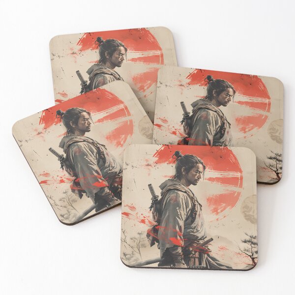 Item preview, Red Sun Ronin – Anime Ink Portrait with Brushstroke Horizon designed and sold by NeonHorizon Studio.