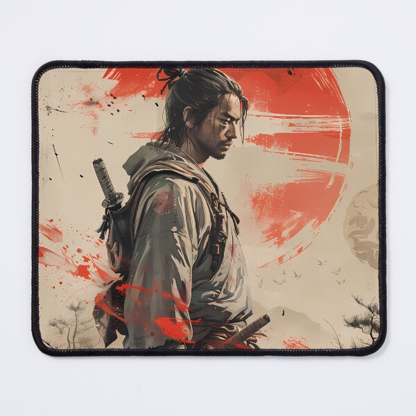Item preview, Red Sun Ronin – Anime Ink Portrait with Brushstroke Horizon designed and sold by NeonHorizon Studio.
