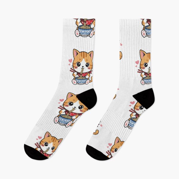 Item preview, Kawaii Ramen Cat Cute Ginger Tabby Eating Noodles designed and sold by dmejpl.