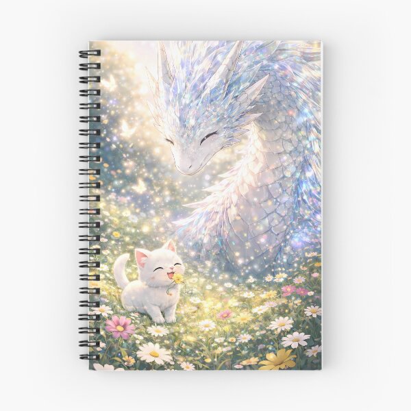 Item preview, Dragon and cat playing in flower field designed and sold by Helmy Dream.