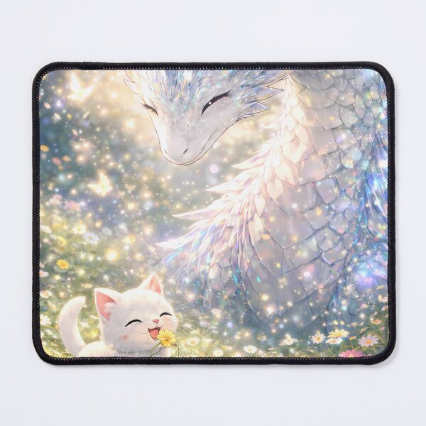 Item preview, Dragon and cat playing in flower field designed and sold by Helmy Dream.