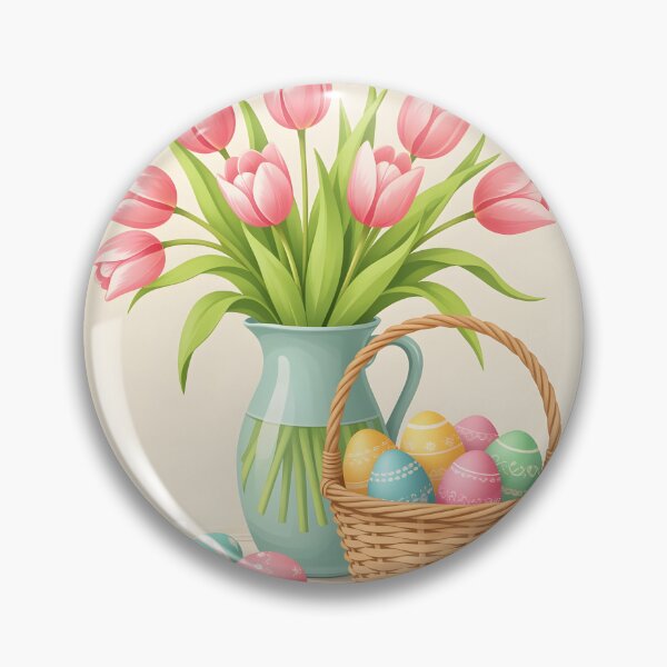 Item preview, Pastel tulips in a vase and colorful Easter eggs in a woven basket designed and sold by Ponted.