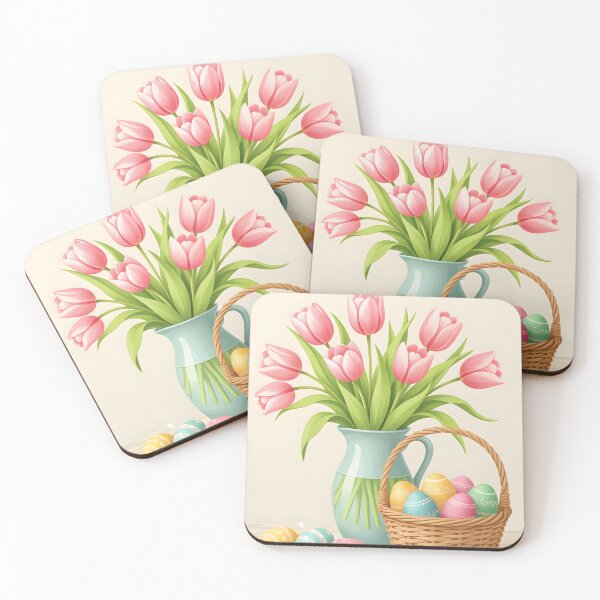 Item preview, Pastel tulips in a vase and colorful Easter eggs in a woven basket designed and sold by Ponted.