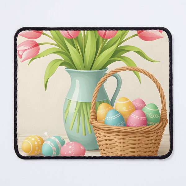 Item preview, Pastel tulips in a vase and colorful Easter eggs in a woven basket designed and sold by Ponted.