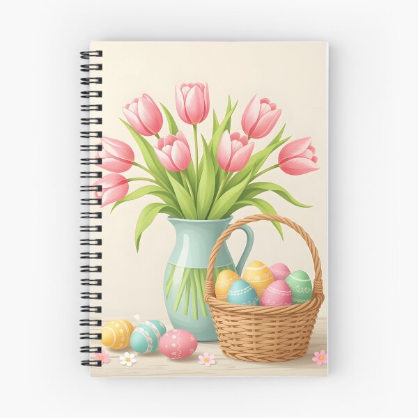 Item preview, Pastel tulips in a vase and colorful Easter eggs in a woven basket designed and sold by Ponted.