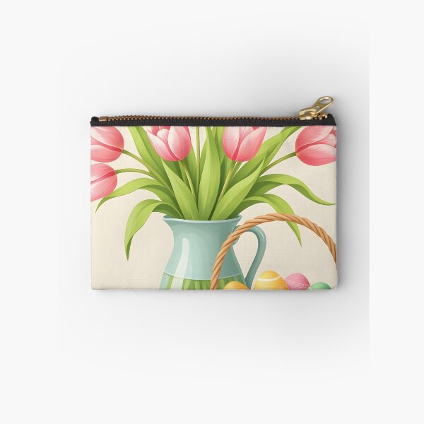 Item preview, Pastel tulips in a vase and colorful Easter eggs in a woven basket designed and sold by Ponted.