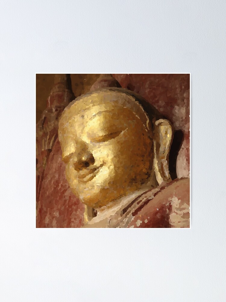 Golden Buddha Head Illustration Poster By Move Art Redbubble