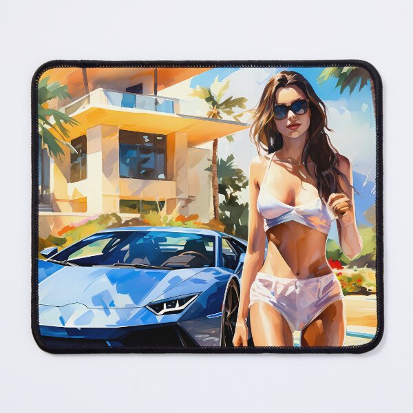 Item preview, Watercolor Illustration Of Fast Blue Sports Car By A Pool designed and sold by RevUpDesign.
