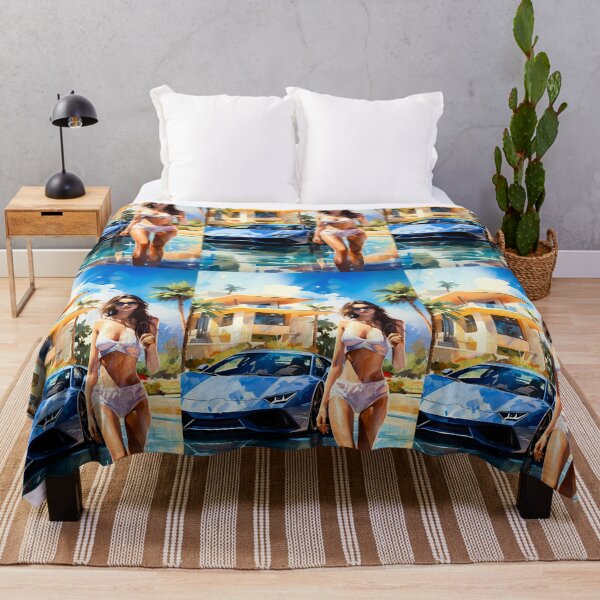 Item preview, Watercolor Illustration Of Fast Blue Sports Car By A Pool designed and sold by RevUpDesign.