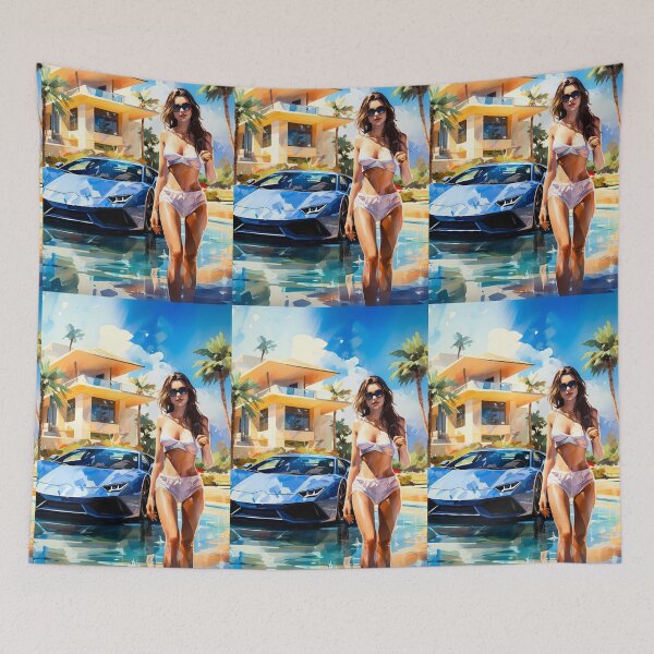 Item preview, Watercolor Illustration Of Fast Blue Sports Car By A Pool designed and sold by RevUpDesign.