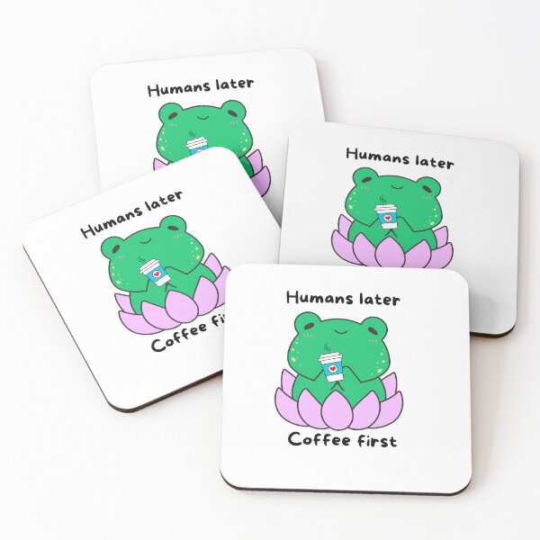 Item preview, Humans Later All Coffee First Frog PNG – Cute Green Frog in Water Lily, Introvert Coffee Meme Art designed and sold by Lynxaria.