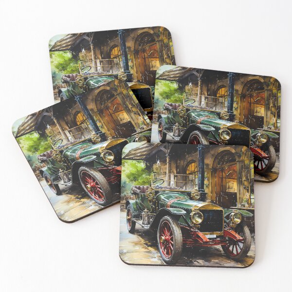 Item preview, Majestic Antique Green Car Parked Inside A Classic Vintage Garage designed and sold by RevUpDesign.