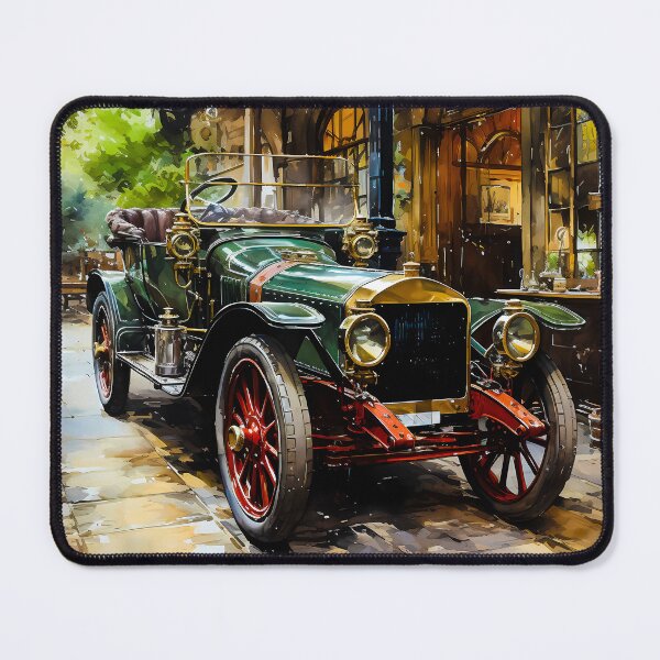 Item preview, Majestic Antique Green Car Parked Inside A Classic Vintage Garage designed and sold by RevUpDesign.