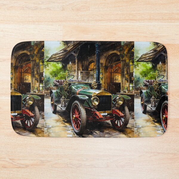 Item preview, Majestic Antique Green Car Parked Inside A Classic Vintage Garage designed and sold by RevUpDesign.