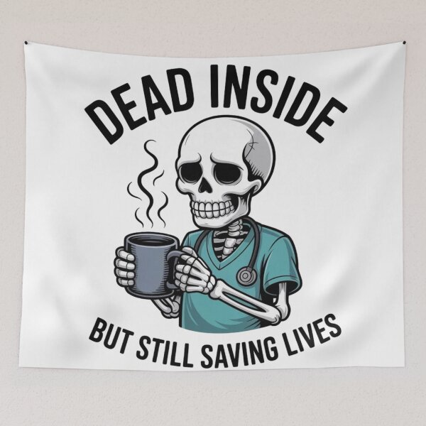 Item preview, Exhausted Skeleton Nurse - Dead Inside But Still Saving Lives Meme designed and sold by Mr-wow.