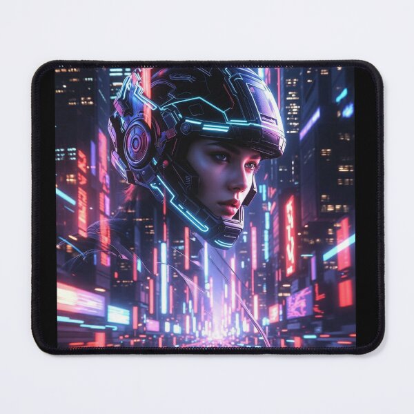 Item preview, Cyberpunk Neon Female Rider – Futuristic Helmet Glow in Electric Night City designed and sold by RadaQueen.