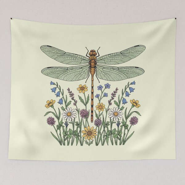 Item preview, Dragonfly with Garden Wildflowers Art designed and sold by BirdsnStuff.
