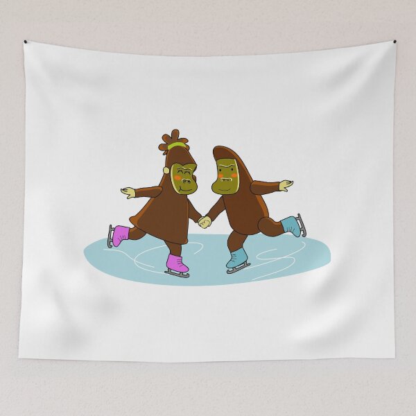 Item preview, Whimsical Gorilla Couple Ice Skating Illustration designed and sold by Mimick-deco.