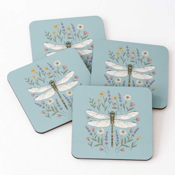 Item preview, Vintage White Dragonfly and Meadow Wildflowers designed and sold by BirdsnStuff.