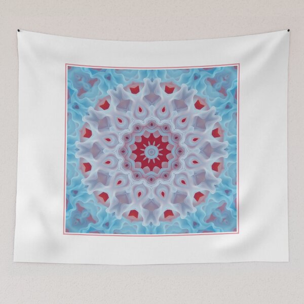 Item preview, Symmetrical abstract mandala with icy blue layered shapes and a bold red center designed and sold by ScreenPin.