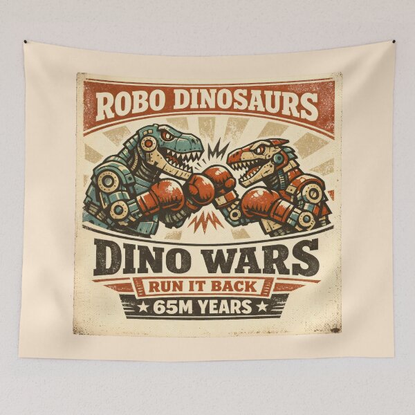 Item preview, Retro Dino Wars Funny Animals Boxing Robots designed and sold by SplashTastic.
