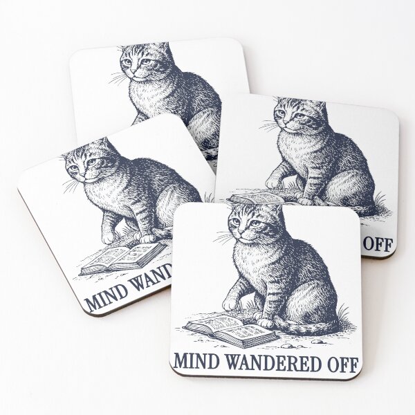 Item preview, Mind Wandered Off Cat – Vintage Engraved Reading Cat Illustration designed and sold by TeeVerse27.