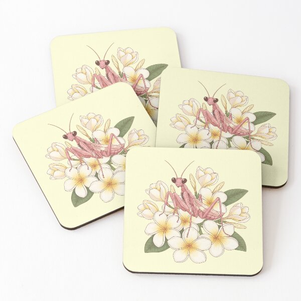 Item preview, Pink Orchid Mantis and Tropical Plumeria Illustration designed and sold by BirdsnStuff.