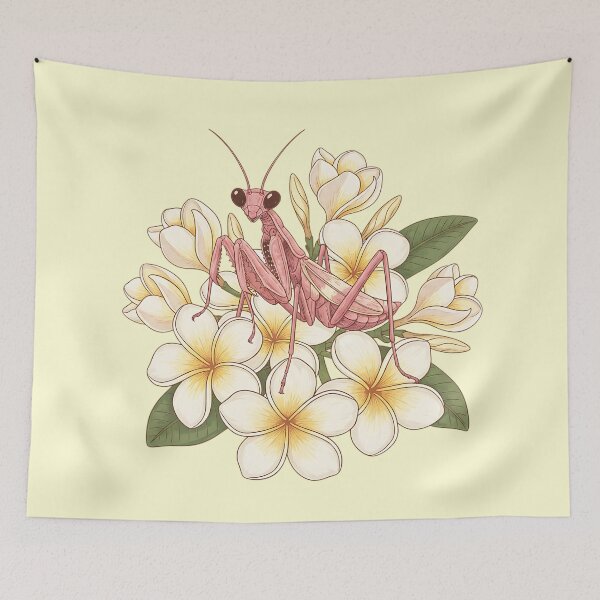Item preview, Pink Orchid Mantis and Tropical Plumeria Illustration designed and sold by BirdsnStuff.