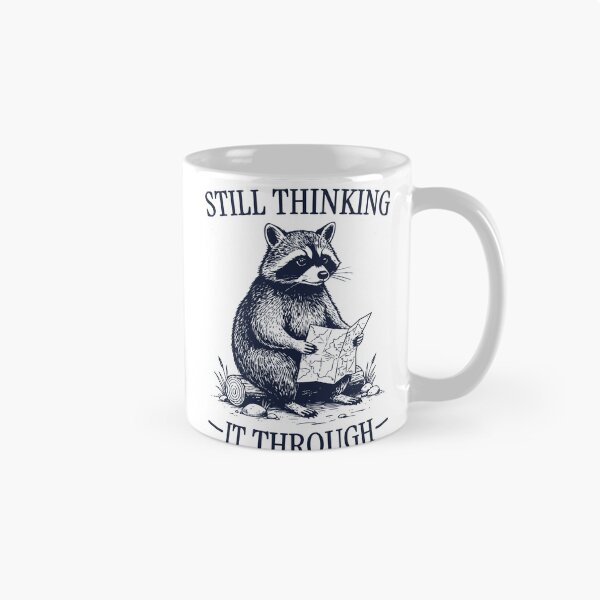 Item preview, Still Thinking It Through Raccoon – Vintage Engraved Hiking Raccoon Illustration designed and sold by TeeVerse27.