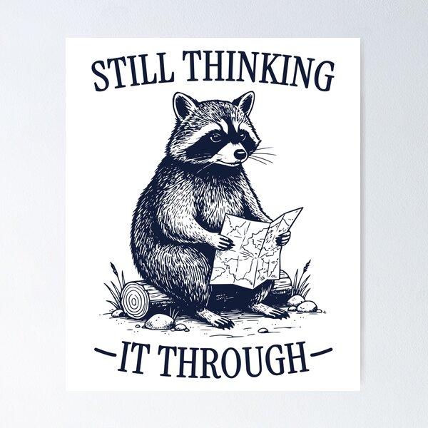 Item preview, Still Thinking It Through Raccoon – Vintage Engraved Hiking Raccoon Illustration designed and sold by TeeVerse27.