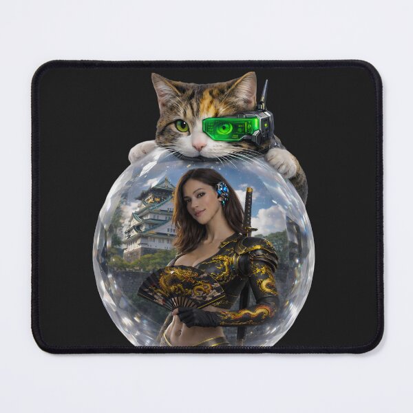 Item preview, Cyber Cat Guardian in Crystal Sphere – Samurai Woman, Osaka Castle designed and sold by Dragon-Samurai.