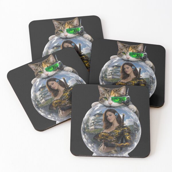Item preview, Cyber Cat Guardian in Crystal Sphere – Samurai Woman, Osaka Castle designed and sold by Dragon-Samurai.