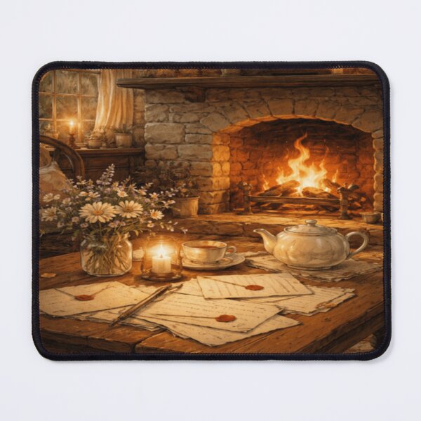 Item preview, Cottage Fireplace Letters – Storybook Tea & Wildflowers Cottagecore Art designed and sold by ArtFreshStudio.