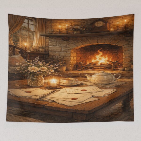 Item preview, Cottage Fireplace Letters – Storybook Tea & Wildflowers Cottagecore Art designed and sold by ArtFreshStudio.