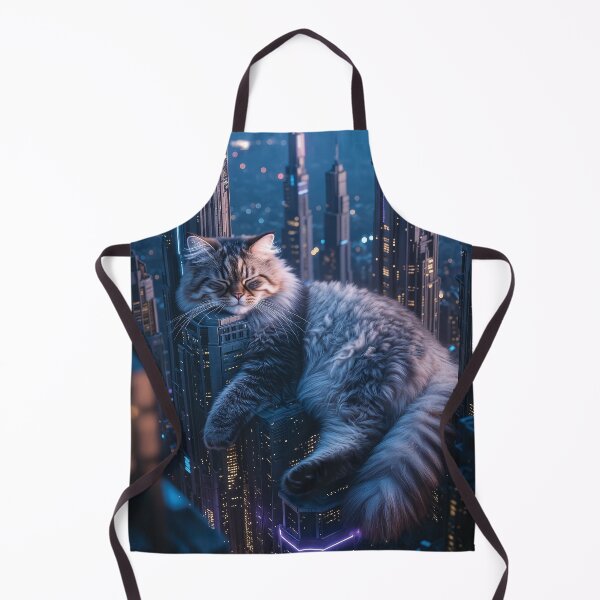 Item preview, Giant Fluffy Cat Sleeping on Cyberpunk City Skyscrapers designed and sold by Jaani-T.