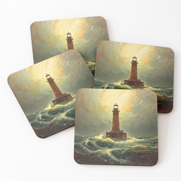 Item preview, Moody Lighthouse Oil Painting Print – Stormy Sea Wall Art, Dramatic Coastal Artwork with Impasto Texture designed and sold by SKULLARTISTRY.