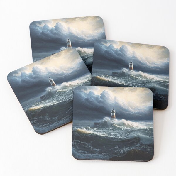 Item preview, Moody Lighthouse Oil Painting Print – Stormy Sea Wall Art, Dramatic Coastal Artwork with Impasto Texture designed and sold by SKULLARTISTRY.