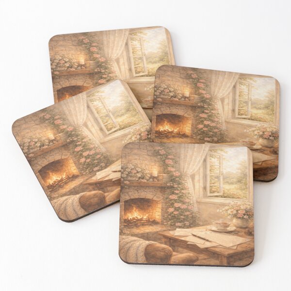 Item preview, Blooming Cottage Fireplace – Rose Garden Letters Victorian Cottagecore Art designed and sold by ArtFreshStudio.