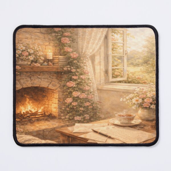 Item preview, Blooming Cottage Fireplace – Rose Garden Letters Victorian Cottagecore Art designed and sold by ArtFreshStudio.