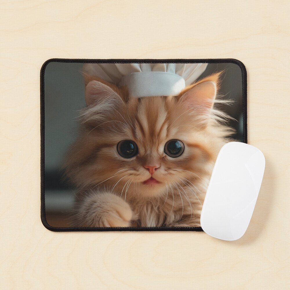 Funny ginger chef kitten making pizza mouse pad