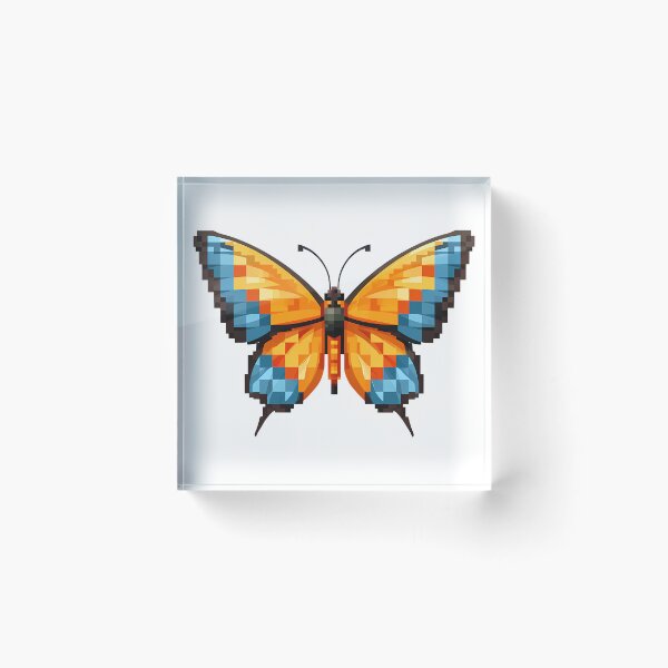 Item preview, Minecraft Pixel Butterfly - Cute Blocky Orange Blue Art Print designed and sold by DesignArtist.ia.